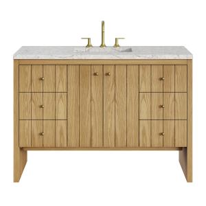 Hudson 48" Single Vanity, Light Natural Oak w/ 3 CM Eternal Jasmine Pearl Top w/ FreePower Wireless Charger