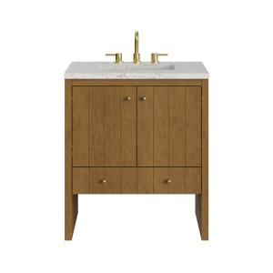 Hudson 30" Single Vanity, Honey Oak w/ 3 CM Eternal Jasmine Pearl Silestone Top
