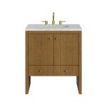 Hudson 30" Single Vanity, Honey Oak w/ 3 CM Eternal Jasmine Pearl Silestone Top