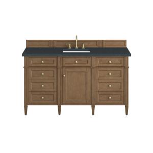 Brittany 60" Single Vanity, Pecan w/ 3 CM Charcoal Soapstone Silestone Top