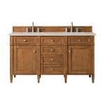 Brittany 60" Double Vanity, Saddle Brown, w/ 3 CM Siberian Silestone Top w/FreePower Wireless Charger