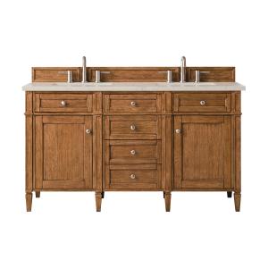 Brittany 60" Double Vanity, Saddle Brown, w/ 3 CM Siberian Silestone Top w/FreePower Wireless Charger