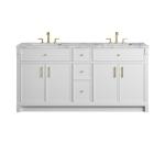 Bellshire 72" Double Vanity, Bright White w/ 3 CM Carrara Marble Top