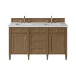 Brittany 60" Double Vanity, Pecan w/ 3 CM Ethereal Noctis Silestone Top