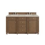 Bristol 60" Double Vanity, Saddle Brown, w/ 3 CM Tajnar Eclos Top w/FreePower Wireless Charger