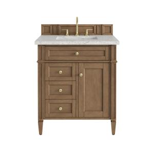 Brittany 30" Single Vanity, Pecan w/ 3 CM Eternal Jasmine Pearl Silestone Top