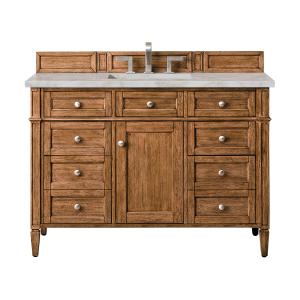 Brittany 48" Single Vanity, Saddle Brown w/ 3 CM Victorian Silver Silestone Top w/FreePower Wireless Charger