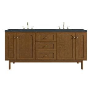Laurent 72" Double Vanity, Honey Oak w/ 3 CM Charcoal Soapstone Silestone Top