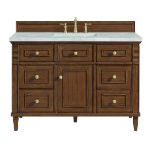 Lorelai 48" Single Vanity, Mid-Century Walnut w/ 3 CM Victorian Silver Silestone Top w/FreePower Wireless Charger