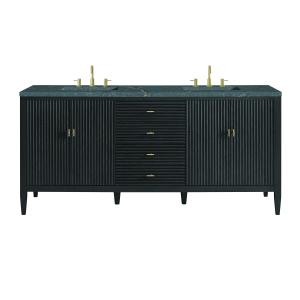 Myrrin 72" Double Vanity, Carbon Oak w/ 3 CM Parisien Bleu Silestone Top w/FreePower Wireless Charger