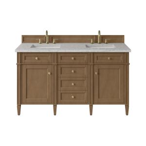 Brittany 60" Double Vanity, Pecan w/ 3 CM Eternal Jasmine Pearl Silestone Top