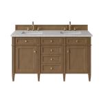 Brittany 60" Double Vanity, Pecan w/ 3 CM Eternal Jasmine Pearl Silestone Top