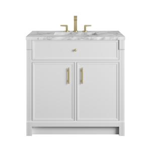 Bellshire 36" Single Vanity, Bright White w/ 3 CM Carrara Marble Top