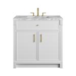 Bellshire 36" Single Vanity, Bright White w/ 3 CM Carrara Marble Top