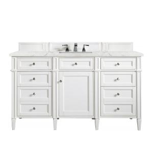 Brittany 60" Single Vanity, Bright White w/ 3 CM Eternal Jasmine Pearl Silestone Top w/FreePower Wireless Charger