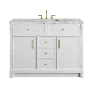 Bellshire 48" Single Vanity, Bright White w/ 3 CM Carrara Marble Top