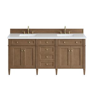 Brittany 72" Double Vanity, Pecan w/ 3 CM White Zeus Silestone Top