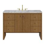 Hudson 48" Single Vanity, Honey Oak w/ 3 CM Carrara Marble Top