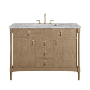 Kinnsden 48" Single Vanity, Weathered Oak w/ 3 CM Carrara Marble Top