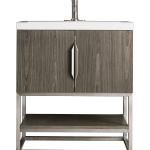 Columbia 31.5" Single Vanity, Ash Gray, Brushed Nickel, w/ White Glossy Composite Stone Top