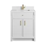 Bellshire 30" Single Vanity, Bright White w/ Single Hole 3 CM White Zeus Silestone Top and Matching Backsplash