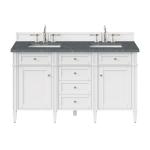 Brittany 60" Double Vanity, Bright White Vanity w/ 3 CM Parisien Bleu Silestone Top w/FreePower Wireless Charger