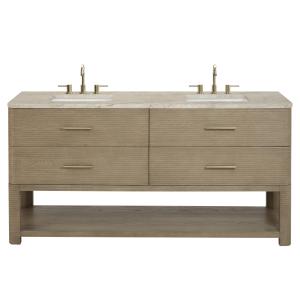 Lucian 72" Double Vanity, Pebble Oak, w/ 3 CM Tajnar Eclos Top w/FreePower Wireless Charger