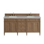 Brittany 72" Double Vanity, Pecan w/ 3 CM Victorian Silver Silestone Top w/FreePower Wireless Charger