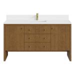 Hudson 60" Single Vanity, Honey Oak w/ Single Hole 3 CM White Zeus Silestone Top and Matching Backsplash
