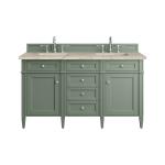 Brittany 60" Double Vanity, Smokey Celadon, w/ 3 CM Tajnar Eclos Top w/FreePower Wireless Charger