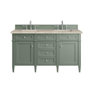 Brittany 60" Double Vanity, Smokey Celadon, w/ 3 CM Tajnar Eclos Top w/FreePower Wireless Charger