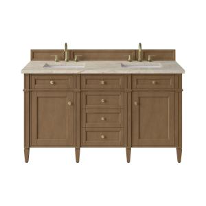Brittany 60" Double Vanity, Pecan w/ 3 CM Tajnar Eclos Top