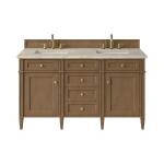 Brittany 60" Double Vanity, Pecan w/ 3 CM Tajnar Eclos Top w/FreePower Wireless Charger