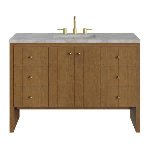 Hudson 48" Single Vanity, Honey Oak w/ 3 CM Victorian Silver Silestone Top