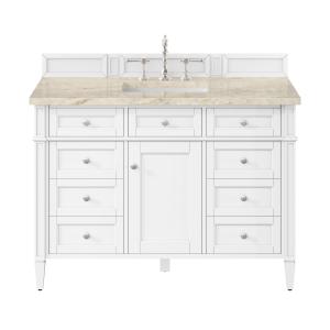 Brittany 48" Single Vanity in Bright White, w/ 3 CM Tajnar Eclos Top w/FreePower Wireless Charger