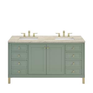 Chicago 60" Double Vanity, Smokey Celadon, w/ 3 CM Tajnar Eclos Top