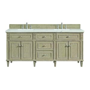 Lorelai 72" Double Vanity, Whitewashed Oak w/ 3 CM Ethereal Noctis Silestone Top w/FreePower Wireless Charger