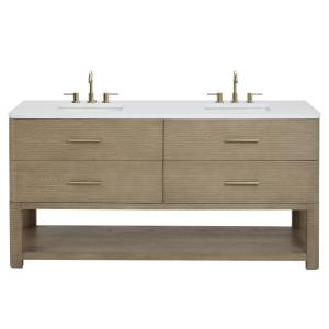 Lucian 72" Double Vanity, Pebble Oak w/ 3 CM White Zeus Silestone Widespread Top