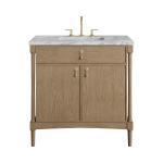 Kinnsden 36" Single Vanity, Weathered Oak w/ 3 CM Carrara Marble Top