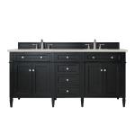 Brittany 72" Double Vanity, Black Onyx, w/ 3 CM Siberian Silestone Top w/FreePower Wireless Charger