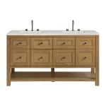 Breckenridge 60" Double Vanity, Light Natural Oak, w/ 3 CM Eternal Jasmine Pearl Quartz Top w/FreePower Wireless Charger