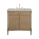 Kinnsden 36" Single Vanity, Weathered Oak w/ 3 CM Eternal Jasmine Pearl Silestone Top