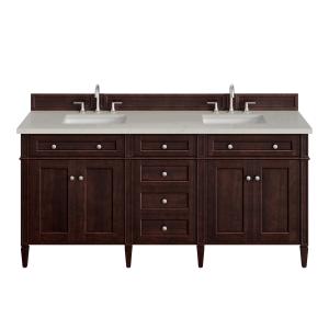 Brittany 72" Double Vanity, Burnished Mahogany, w/ 3 CM Siberian Silestone Top w/FreePower Wireless Charger