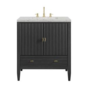 Myrrin 30" Single Vanity, Carbon Oak w/ 3 CM Eternal Jasmine Pearl Silestone Top