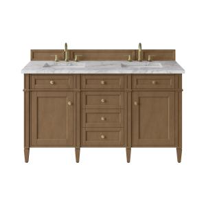 Brittany 60" Double Vanity, Pecan w/ 3 CM Carrara Marble Top