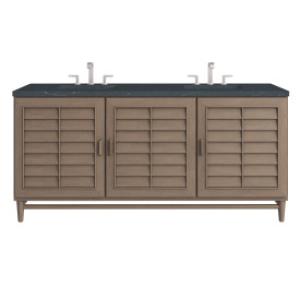 Portland 72IN Double Vanity Whitewashed Walnut w/ 3 CM Charcoal Soapstone Silestone Top