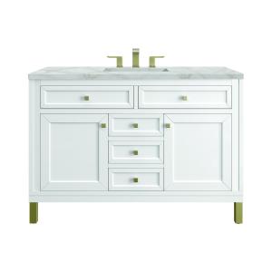 Chicago 48" Single Vanity, Glossy White, w/ 3 CM Victorian Silver Silestone® Top w/FreePower Wireless Charger