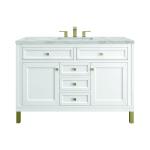 Chicago 48" Single Vanity, Glossy White, w/ 3 CM Victorian Silver Silestone® Top w/FreePower Wireless Charger