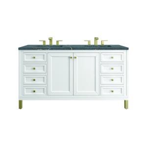 Chicago 60" Double Vanity, Glossy White, w/ 3 CM Parisien Bleu Silestone® Top w/FreePower Wireless Charger