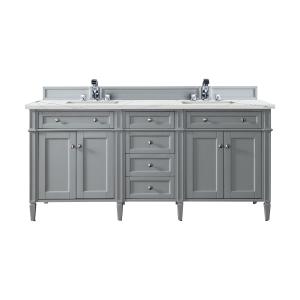 Brittany 72" Double Vanity, Urban Gray w/ 3 CM Ethereal Noctis Silestone Top w/FreePower Wireless Charger